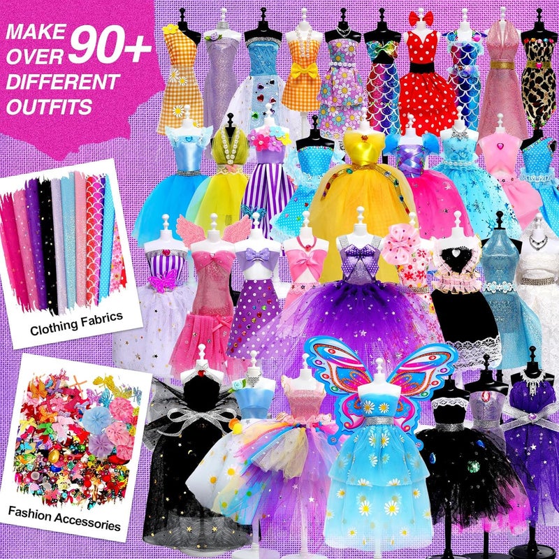 Sunrad 1500+ PCS Fashion Designer Kits for Girls with 6 Mannequins, DIY Arts & Crafts Sewing Kit for Kids Doll Clothes Making Toys, Birthday Gifts for Girls Age 6 7 8 9 10 11 12+ - Image 3